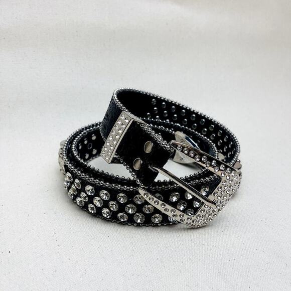 y2k punk skull black and silver rhinestone belt - Picture 4 of 7